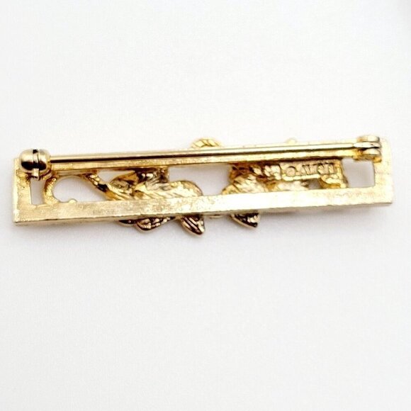 Vtg Avon Gilded Morning Glory Bar Brooch Gold Tone Floral Collectible Exc Cond - Picture 3 of 4